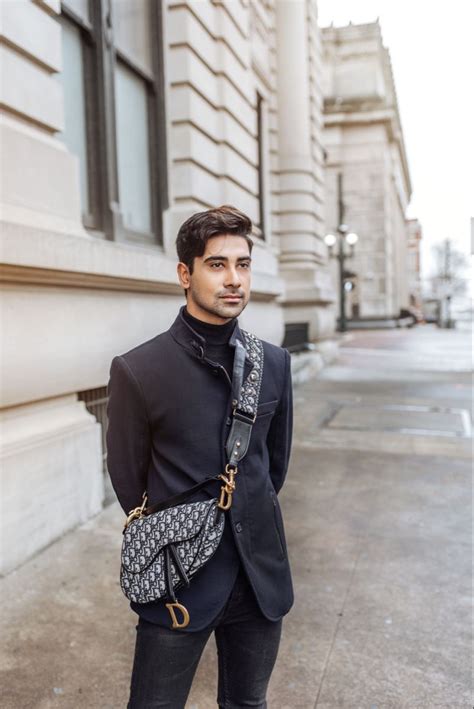 dior black saddle bag mens|Dior saddle bag on model.